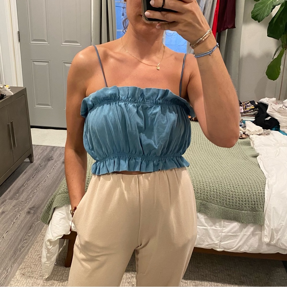 Spaghetti Straps Ruffle Crop Top Zara